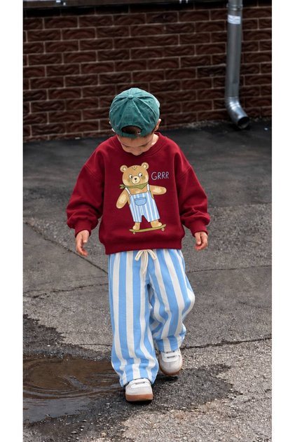 Girls' and Boys' Cotton 3-Ply T-Shirt with Bear Print Sweathirt Pants Bottom Top Set 2-8 Years