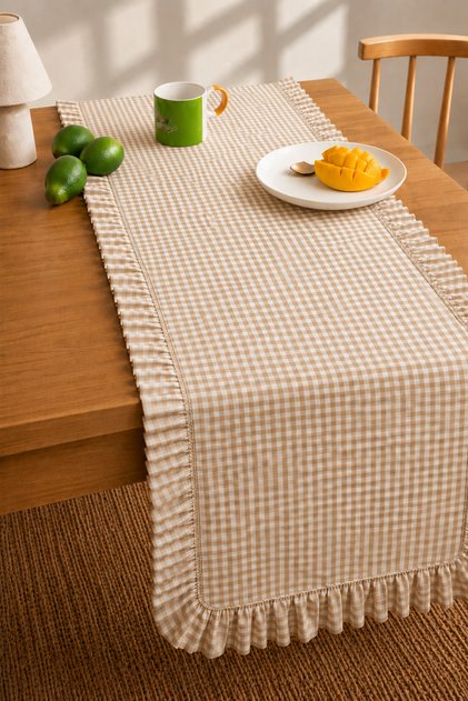 Fırfırlı Pötikare Runner 40x150 Cm Dertsiz Kumaş Leke Tutmaz Masa Örtüsü