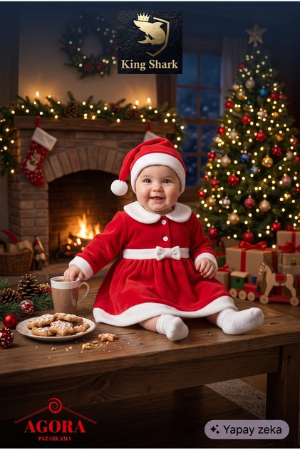 King Shark Baby Girl Christmas Costume, Red Santa Baby Dress Set with Hat