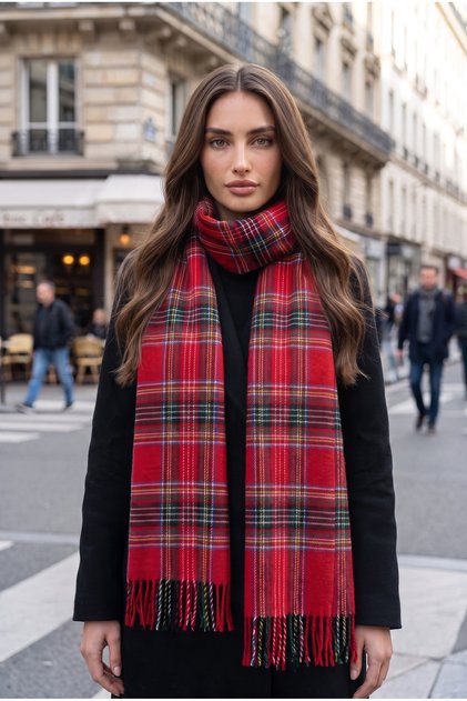 Red Scottish Patterned Plaid Scarf Shoulder Shawl