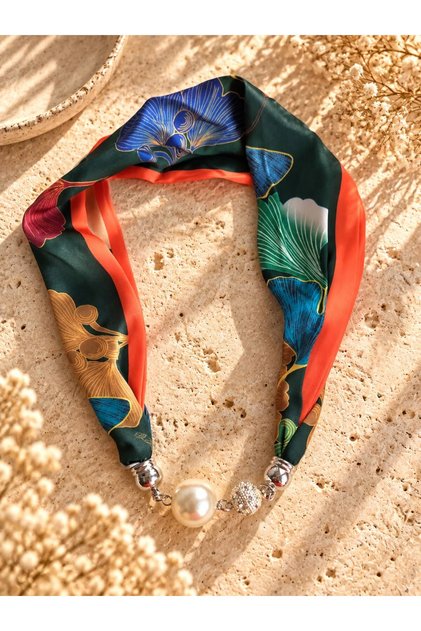 New Generation Women's Scarf Necklace with Pearl and Stone Details and Magnets