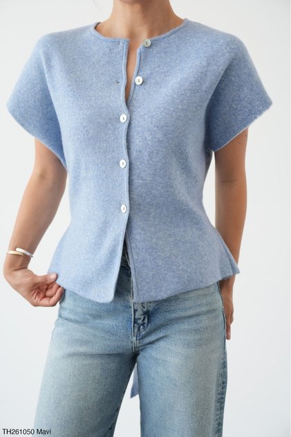 Women's Short Sleeve Belted Detailed Buttoned Knitwear Cardigan