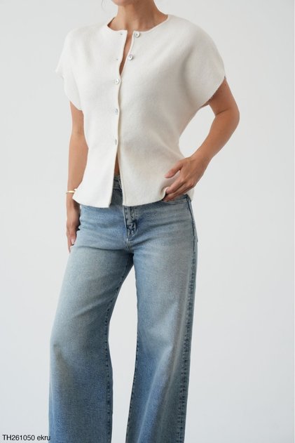 Women's Short Sleeve Belted Detailed Buttoned Knitwear Cardigan