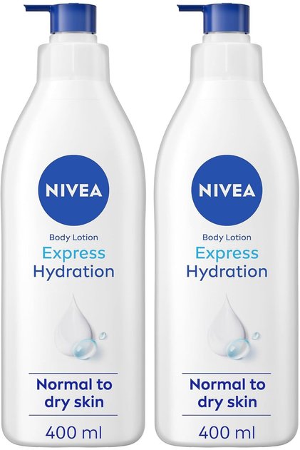 Body Lotion for Normal to Dry Skin, Express Hydration, 72h Moisture, 100% Pure Hyaluron, Sea Minerals with Deep Nourishing Serum, 2x400ml