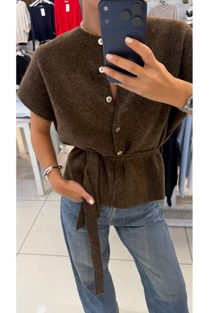 Women's Short Sleeve Belted Detailed Buttoned Knitwear Cardigan