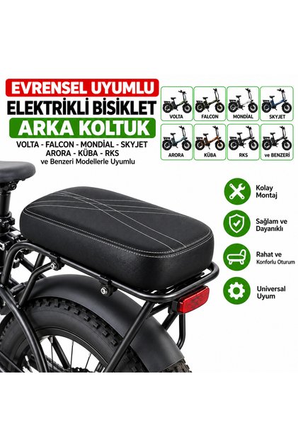 Elektrikli Bisiklet Arka Koltuk ve Bagaj Seti – Volta, Falcon, Mondial, Skyjet, Arora, Küba, RKS ve Benzeri Modellerle Uyumlu
