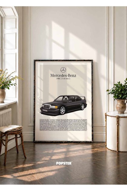 Mercedes-Benz 190E Evo Poster - Siyah Mercedes Poster - Otomobil - Araba Posteri - ( Çerçevesiz )