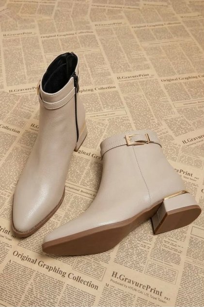 Galvanized Short Heeled Gold Buckle Zippered Non-Slip Sole Women's Booties