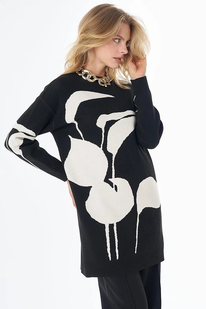 Abstract Pattern Knitwear Tunic Black