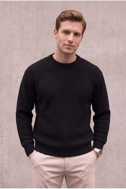 Men's black anti-pilling, non-shedding, oversized thessaloniki knit crew neck sweater