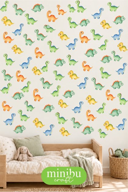 Colorful Cute Dinosaurs 72 Piece Baby Kids Room Wall Sticker Set Mnb-106