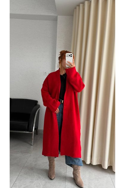 Cardigan din lână polară, tricotaj gros, lung, stil hijab, mărime maxi