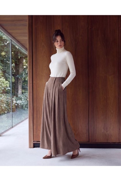 Women's Black High-Waisted Skirt-Like Liyosel Flowy Wide-Leg Pants