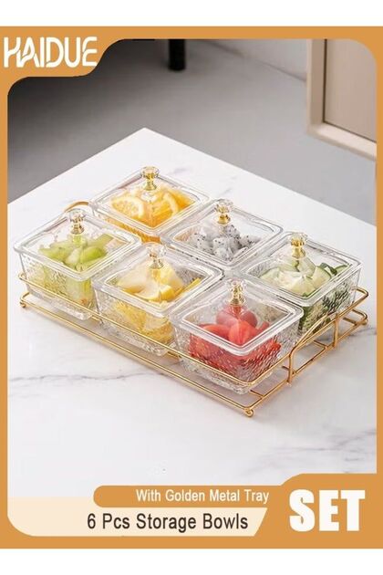 6 Pcs Multipurpose Light Luxury Fruits and Snack Storage Bowls With Tray