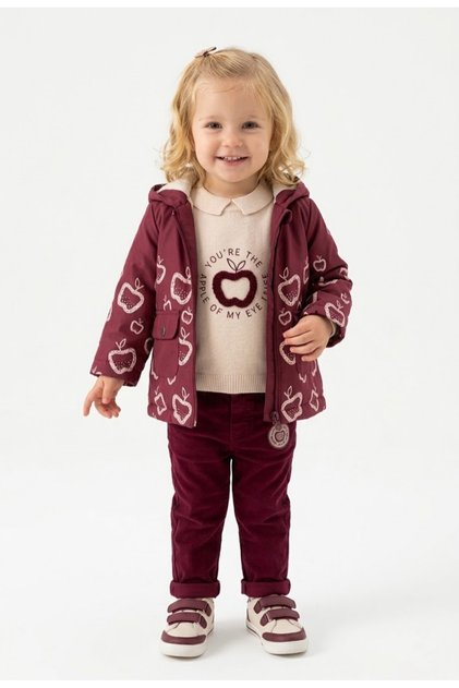 Girl's Zipper Closure Hooded Raincoat Knit Sweater Velvet Trousers Three-Piece Set