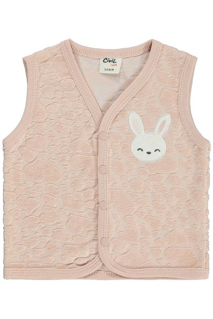 Rabbit Embroidered 3-18 Month Vest - Powder