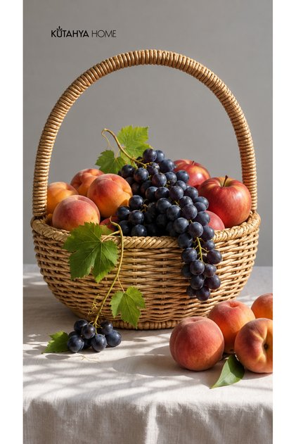 Mini Round Basket with Handle, Knitted Textured Fruit and Presentation Basket