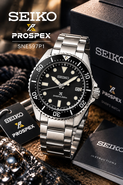 Prospex SNE597P1 Erkek Kol Saati Solar Dalgıç Saati 200 Metre Safir Cam Çelik Kordon Siyah Kadran