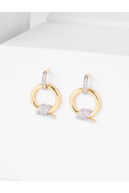 Gold Color Stone Detailed Swinging Knot Hoop Earrings
