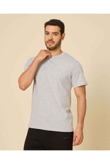 Men Grey Plain Cotton T-Shirt