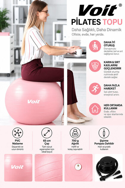 65 cm Pilates Topu Pompa Dahil Fitness ve Denge Egzersiz Topu