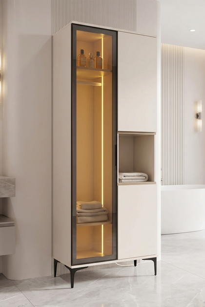 Oren Çamaşırlıklı Cam Kapaklı %100 MDF Banyo Dolabı