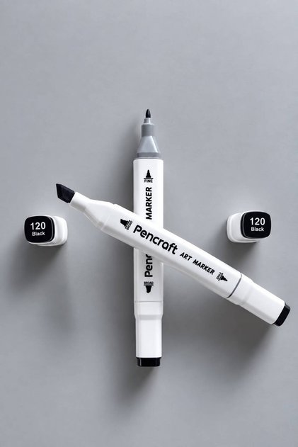 Art Marker Çift Uçlu Siyah Çizim Boyama Kalemi 120 Black Fine Broad Siyah 1 Adet