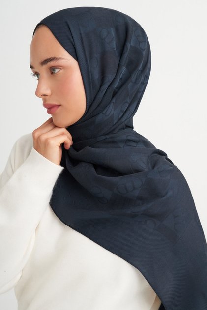 Elite Pattern Tencel Wool Viscose Shawl Midnight Blue