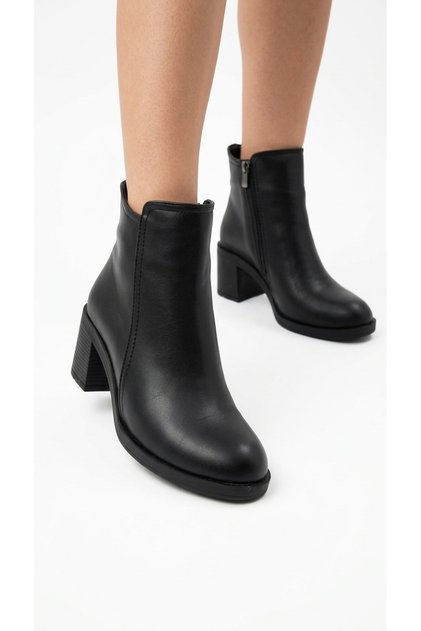 Women's Stitched Detailed Thick Heeled Round Toe Zippered Boots