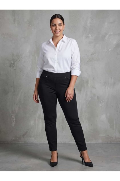 Women's Plus Size Gathering Fabric Trousers with Elastic Waist Lycra Narrow Leg Black