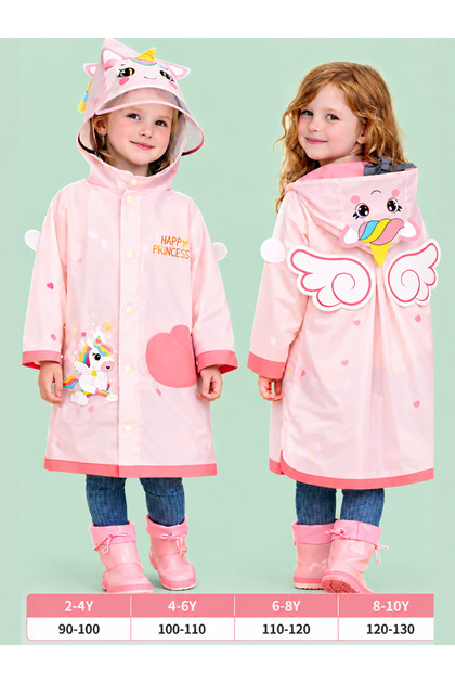 Pembe Unicorn Kız Çocuk Yağmurluk