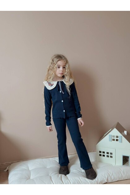 Girl's Collared Lace-Up Tights Suit with Ribbed Knit Ramlik Tights
