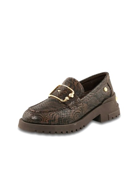 D26Ka-3215 Women's Printed Genuine Leather Buckle Casual Shoes