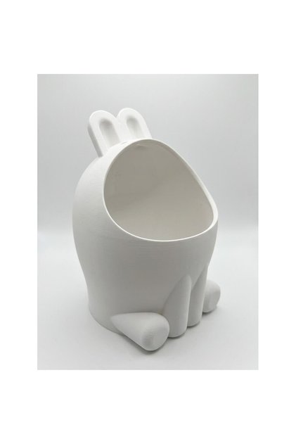 Mini coș de gunoi/organizator de pixuri pentru birou, model iepuraș, culoare albă (Înălțime 18 cm) – Organizator de birou