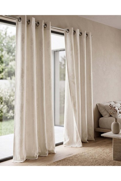 Ivory 2 Piece Textured Jacquard Curtain (Without Lining)