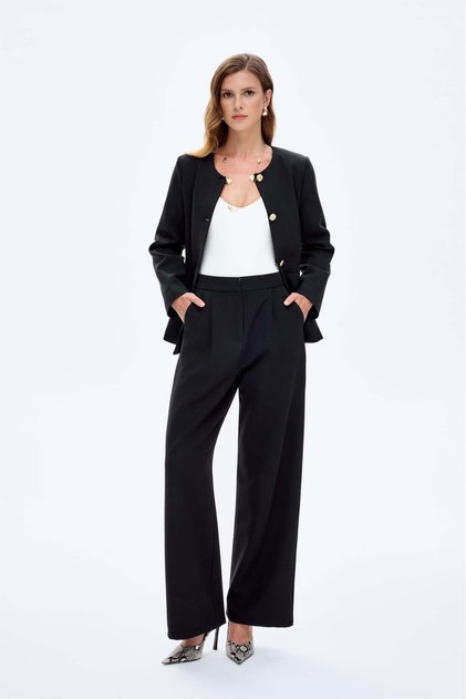 Wide Leg Trousers - Black