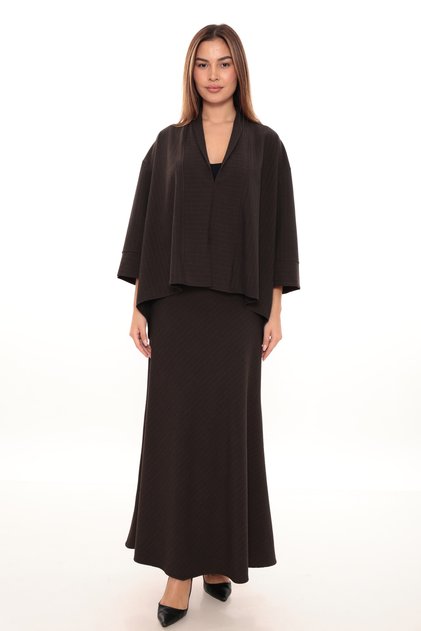 Women's Bitter Brown Seersucker Fabric Skirted Top and Bottom Two-Piece Set