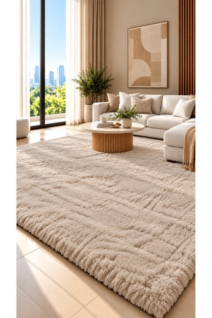 Premium Soft Shaggy Fur Rug – Plush Fluffy Carpet for Living Room & Bedroom, Modern Solid Colour, Beige