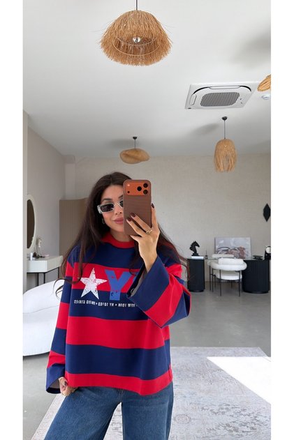 Red Striped Ny Two Thread Sweatshirt