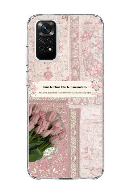 Redmi Note 11 / 11S Compatible Pink Tulip Prayer Printed Transparent Phone Case