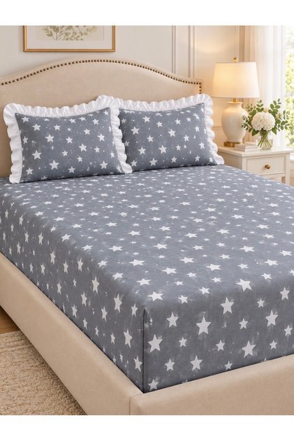 Firfirli Pillowcase and Elastic Bed Sheet Set [Single, Double, King Size, Medium Sizes]