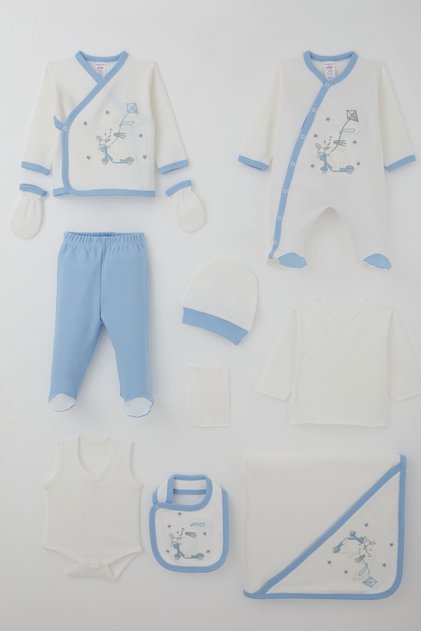 Baby Boy Hospital Release 10 Lu Scooter King Kite Flying Bunny Embroidered 0-3 Months, White