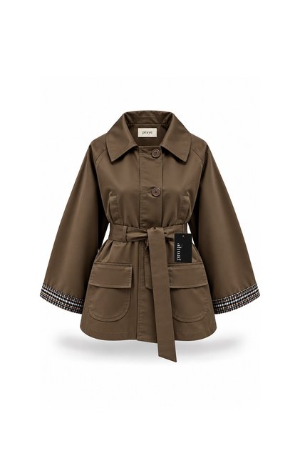 Cuffed Plaid Jacket Brown