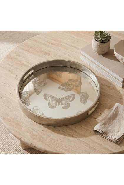 Butterfly Print Serving Tray with Cutout Handles - 30 cms