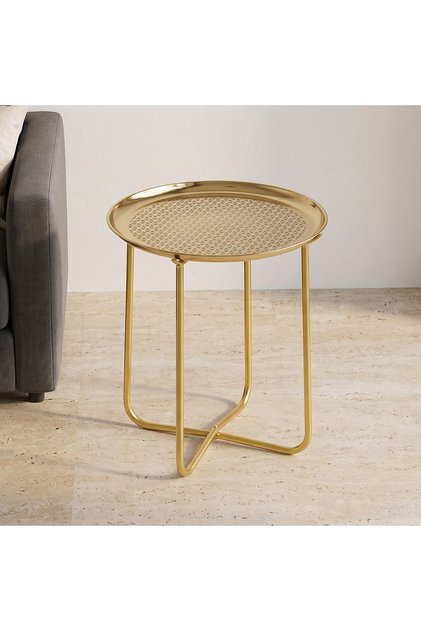 Geometric Etched Accented Metal Table - 49x39 cm