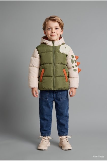 Hooded Dinosaur Patterned Zippered Inflatable Coat for Baby Boy H0494A526Au