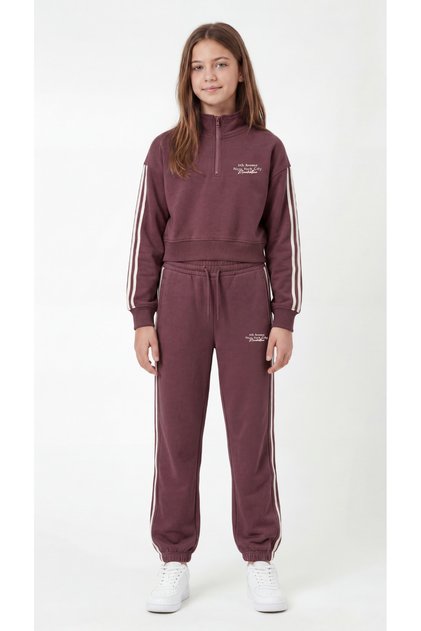 5Th Avenue New York City Printed Top Half Zipper Striped Girls' Bottom Top Tracksuit Set