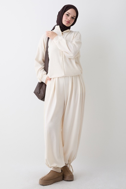Pleated Gathered Cream Double Set