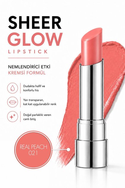 Sheer Glow Lipstick - Moisturizing Lipstick with a Glossy Finish - Real Peach - 021