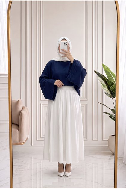 Zinnur Wide Sleeve Knitwear Tunik-KR5076 Marineblau